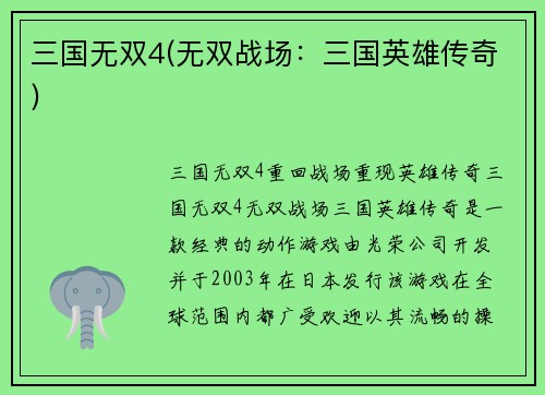 三国无双4(无双战场：三国英雄传奇)